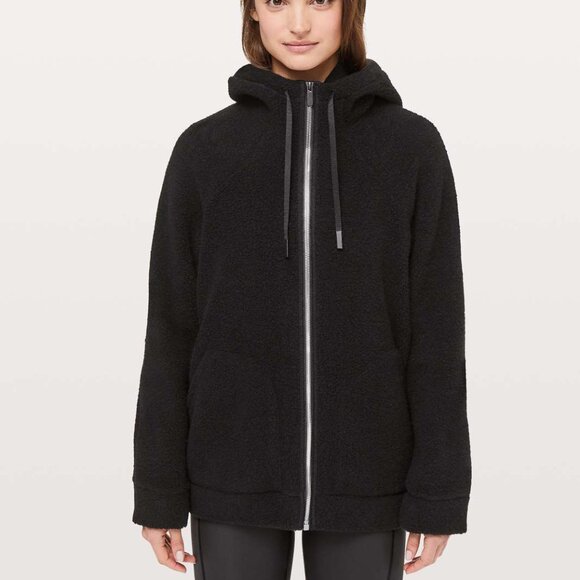 Lululemon Women's Black So Sherpa Hooded Sherpa Fleece Teddy Jacket Size 4 - Picture 1 of 16